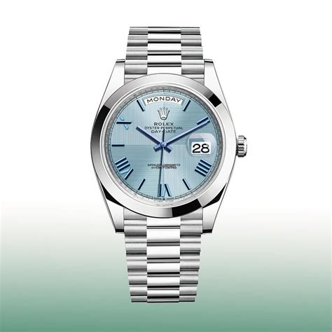 rolex silver blue face.